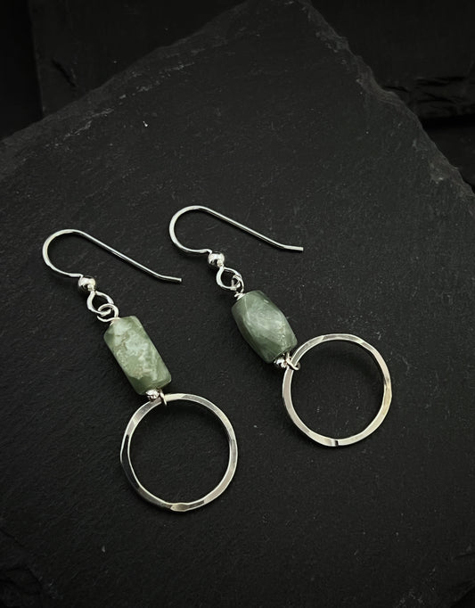 Sterling silver hoops with African Aventurine gemstones