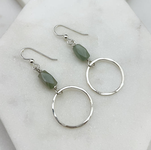 Sterling silver hoop earrings with African Aventurine gemstones