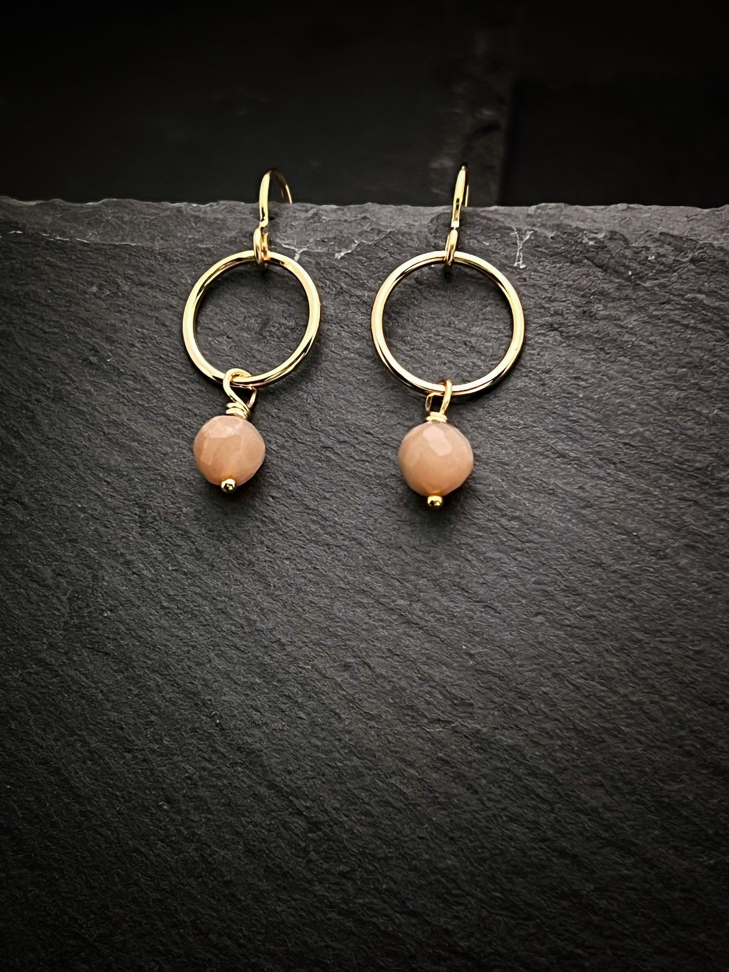 14 Karate gold and peach moonstone earrings