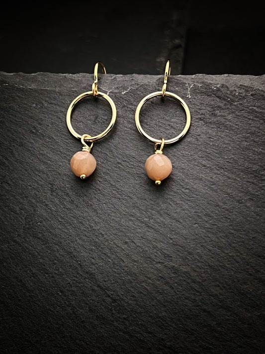 14 Karate gold and peach moonstone earrings