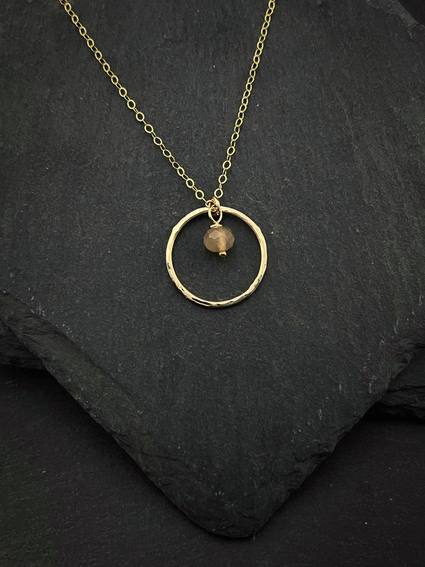 14K Gold and peach moonstone necklace