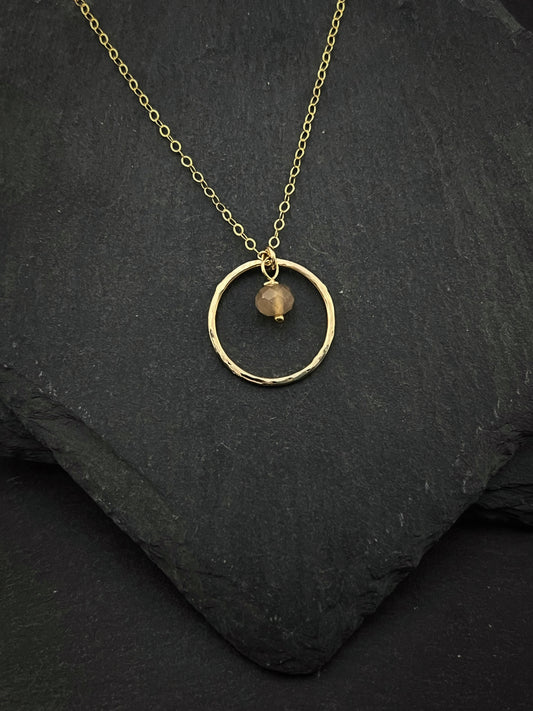 14K Gold and peach moonstone necklace