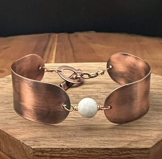 Copper and moonstone cuff bracelet