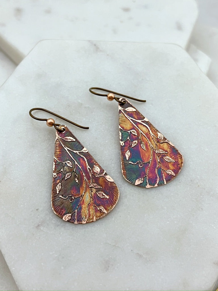 Acid etched copper earring