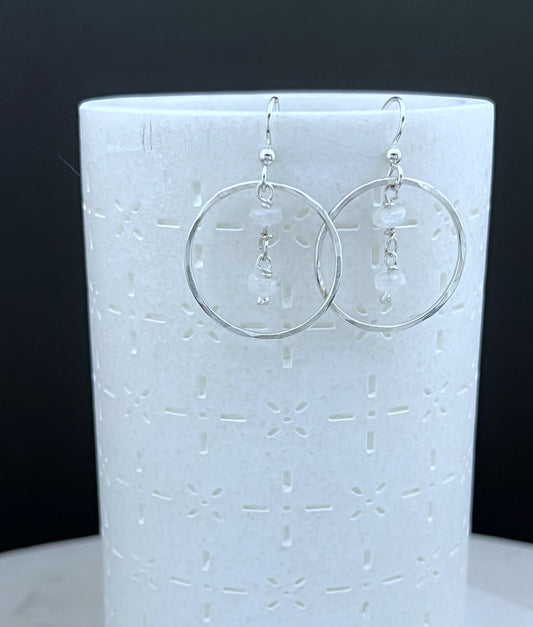 Sterling silver hoop earrings with moonstone gemstones