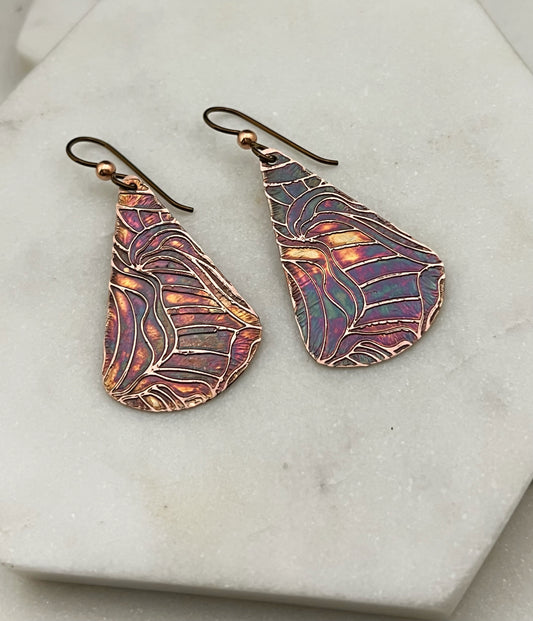 Acid etched copper earring