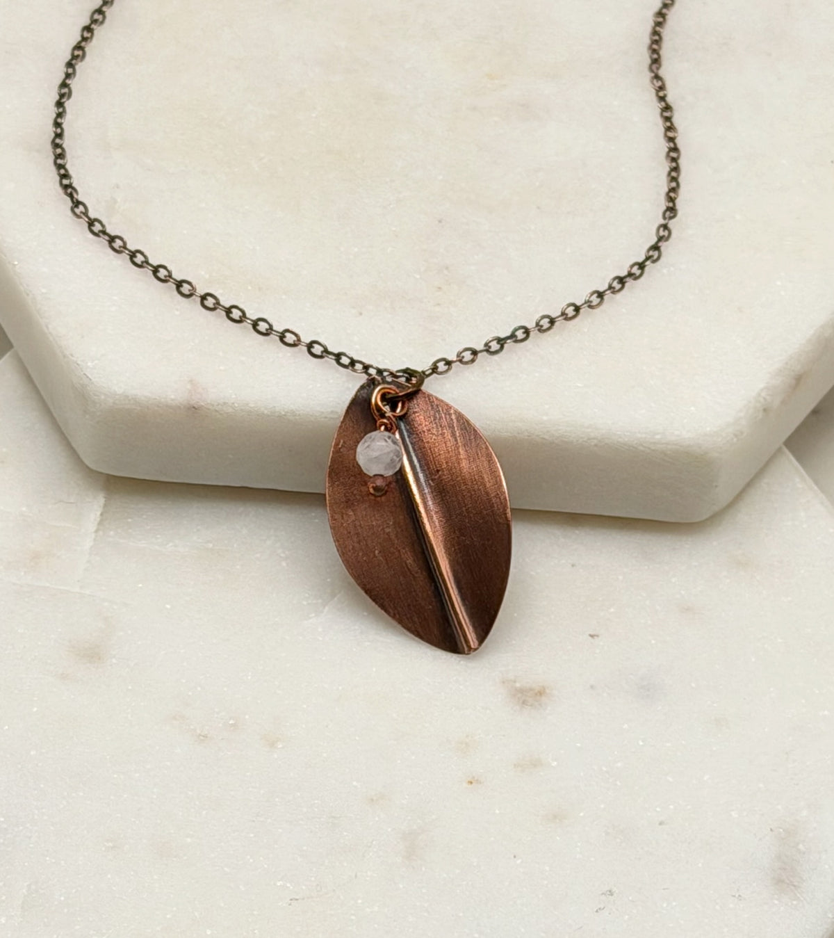 Moonstone & Copper Leaf Necklace