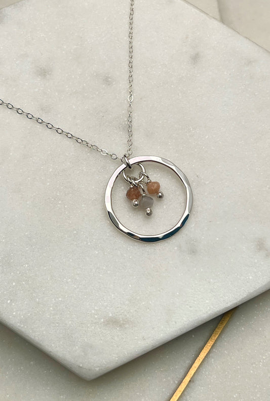 Forged sterling silver necklace with coffee moonstone