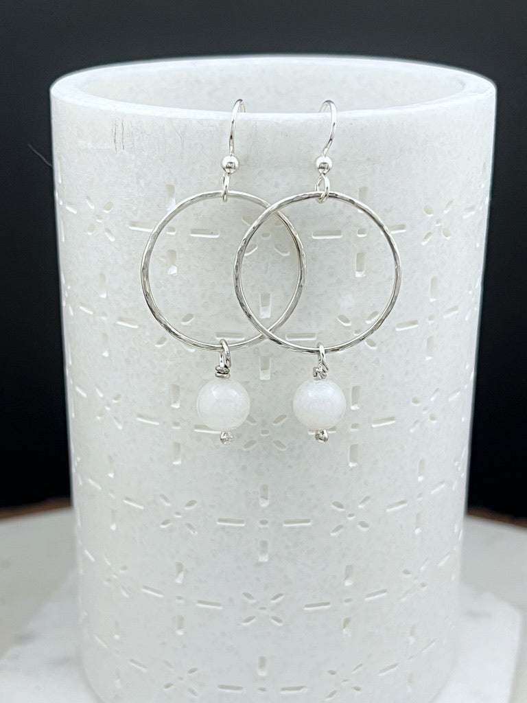 Sterling silver hoop earrings with moonstone gemstones