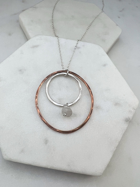 Sterling silver and copper forged hoop necklace with moonstone