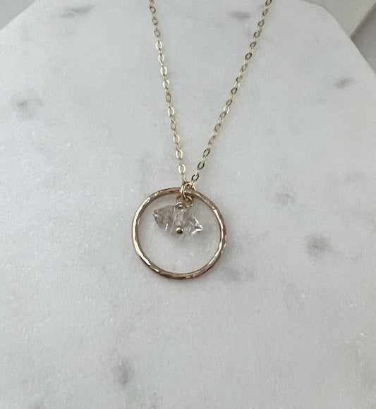 14K Gold and Herkimer Diamond necklace