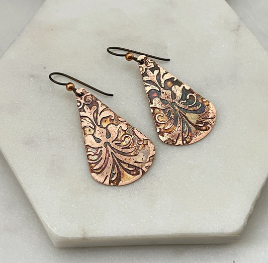 Acid etched copper earring