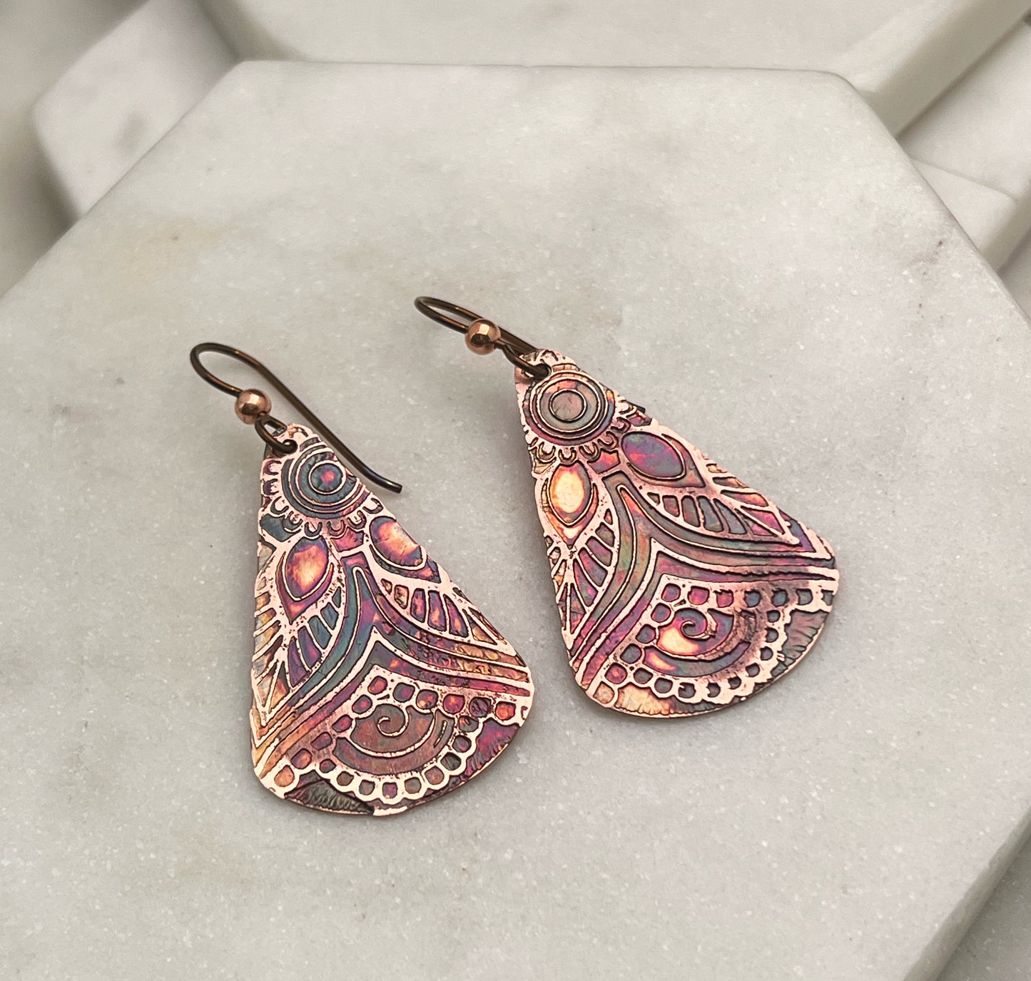 Acid etched copper earring