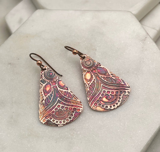 Acid etched copper earring