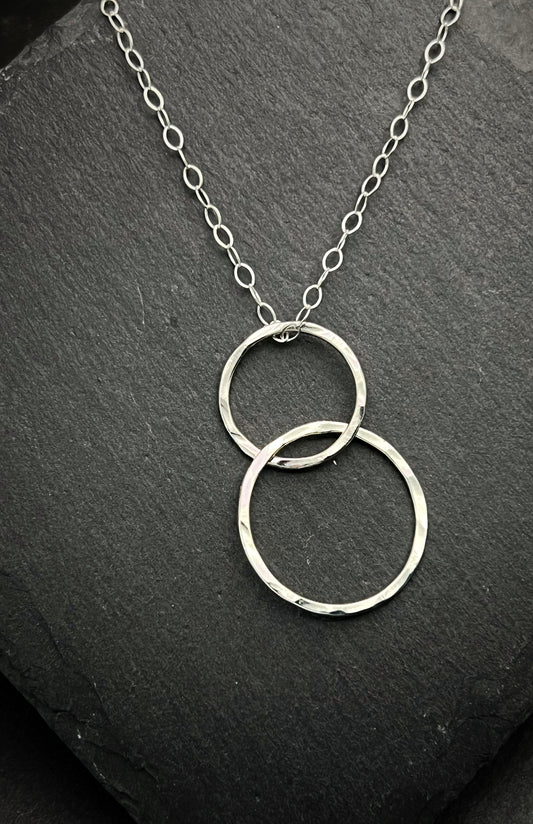 Sterling silver linked double hoop necklace