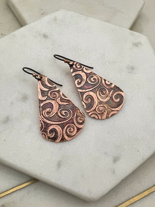 Acid etched copper earring
