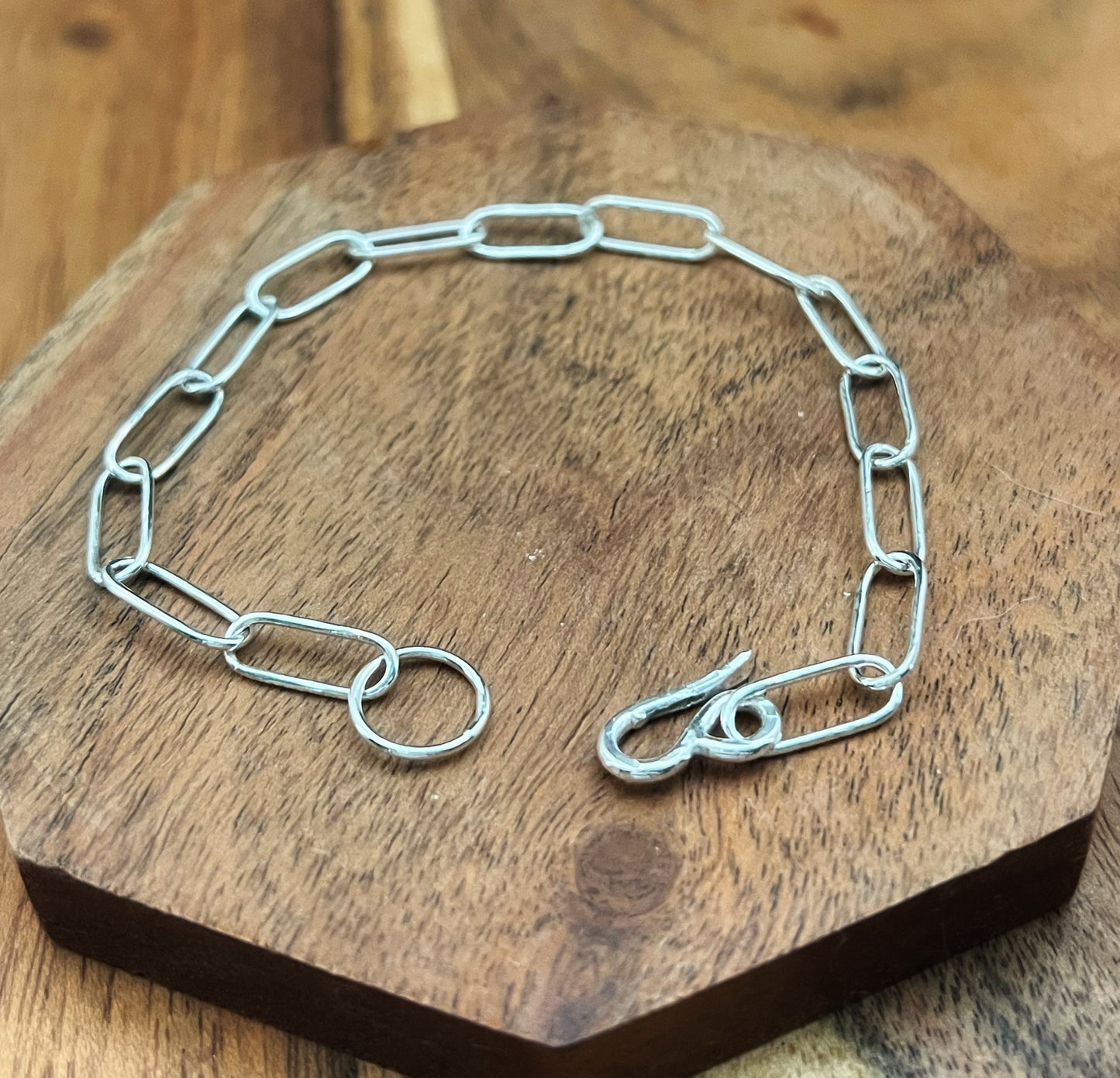 Forged sterling silver chain bracelet