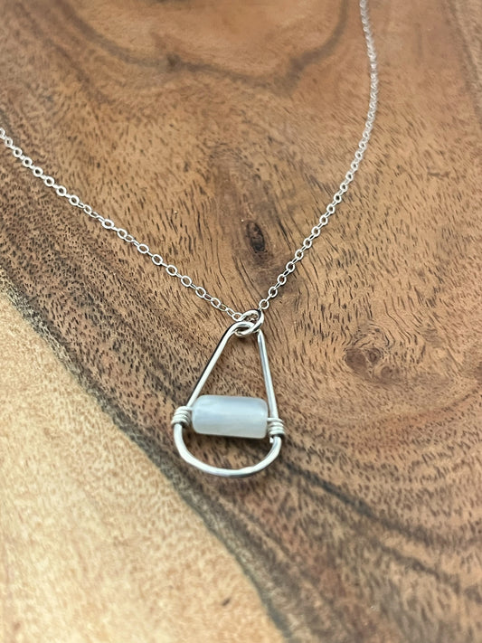 Sterling silver teardrop hoop necklace with moonstone