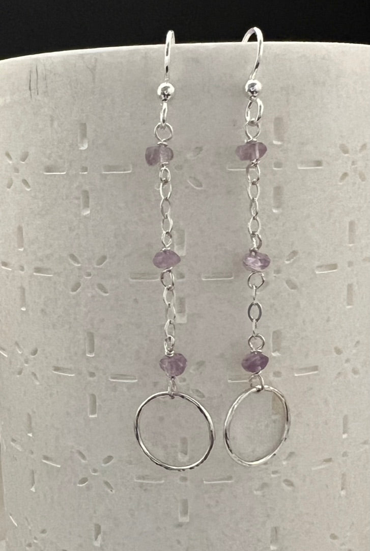 Sterling silver hoop earrings amethyst