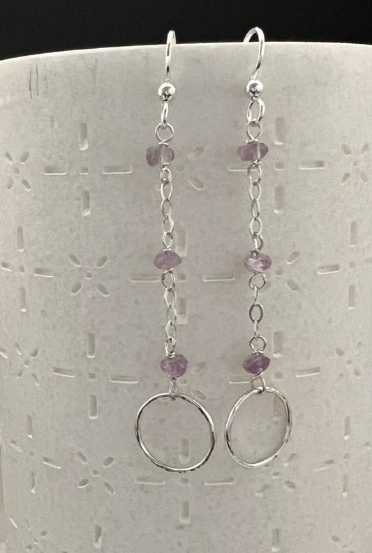 Sterling silver hoop earrings amethyst