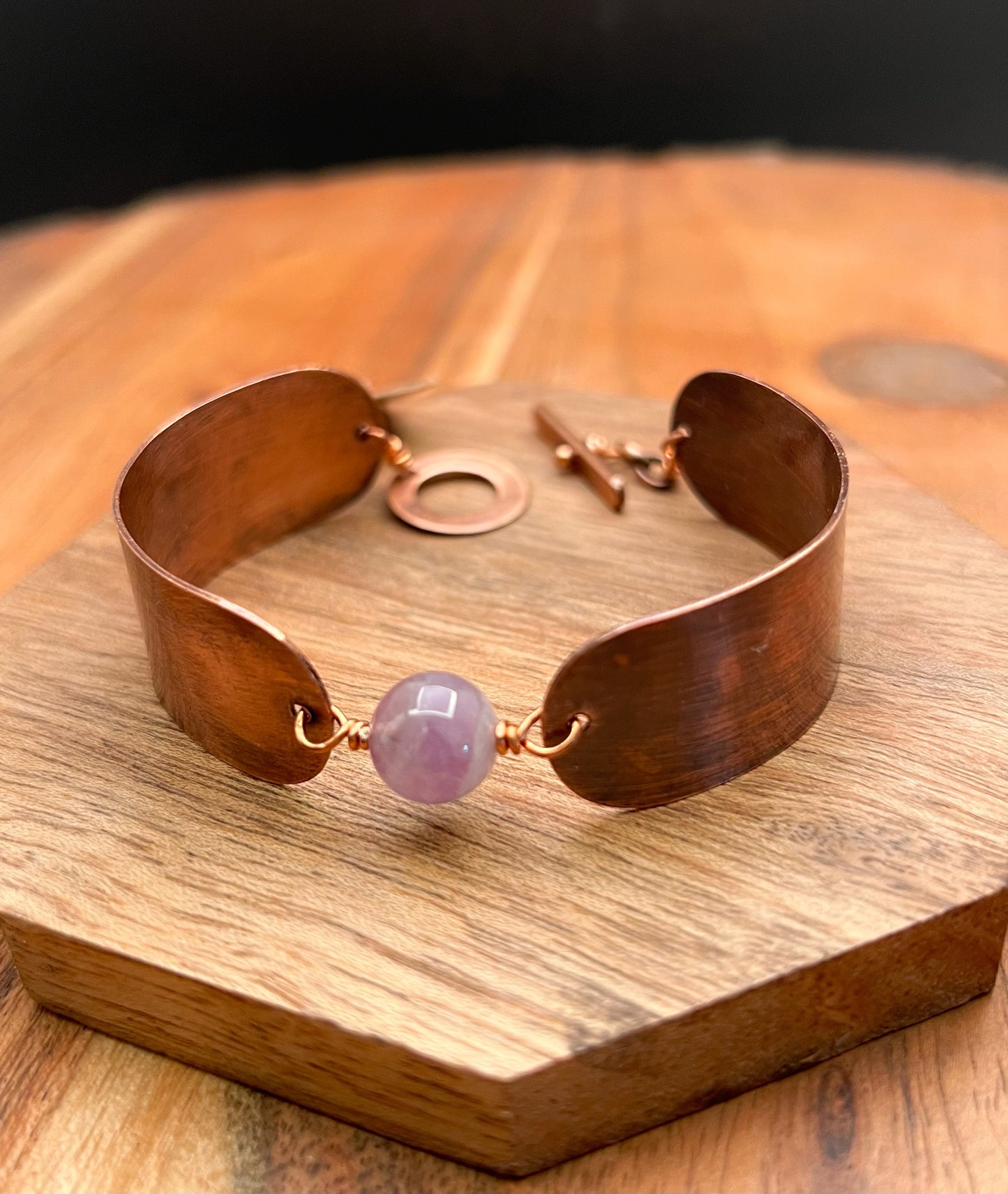Copper and amethyst cuff bracelet