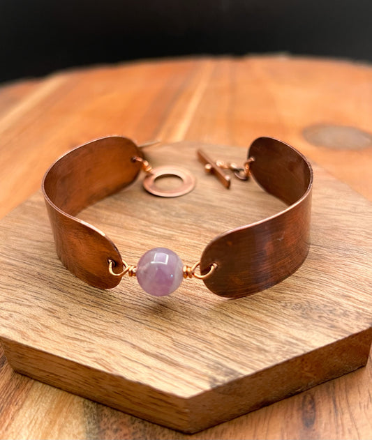 Copper and amethyst cuff bracelet