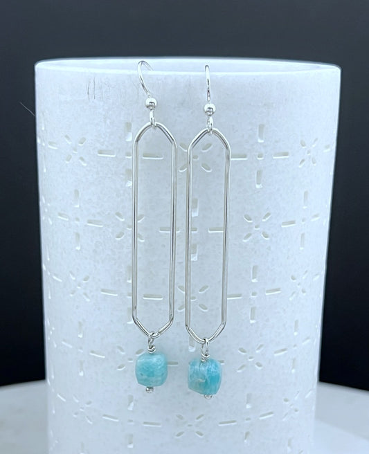 Sterling silver oval hoops with amazonite