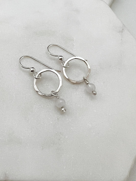 Sterling silver hoop earrings with moonstone gemstones