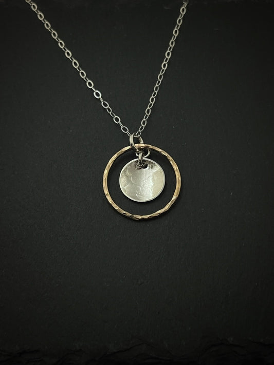 14K gold and sterling silver mixed metal necklace