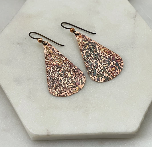 Acid etched copper earring