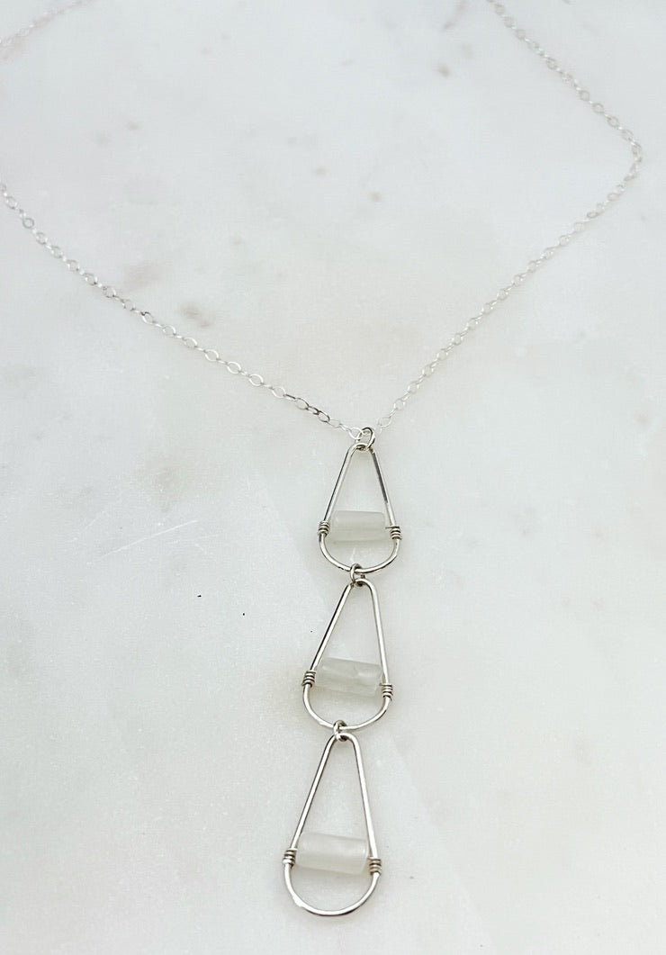 Sterling silver triple teardrop necklace with moonstones