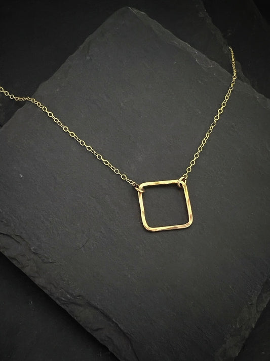 14K Gold square necklace