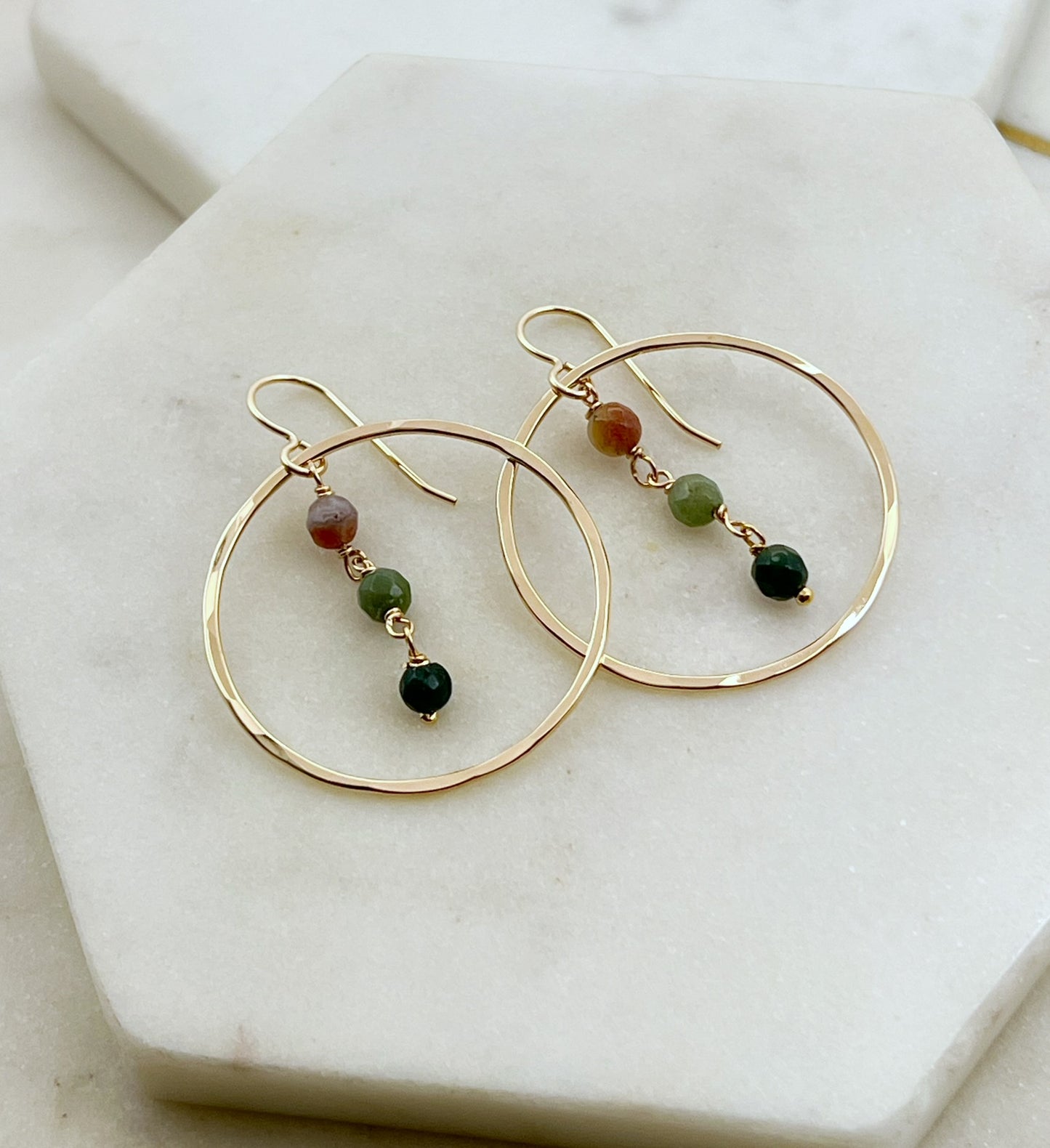 India Agate Hoop Earrings – 14K Gold Fill