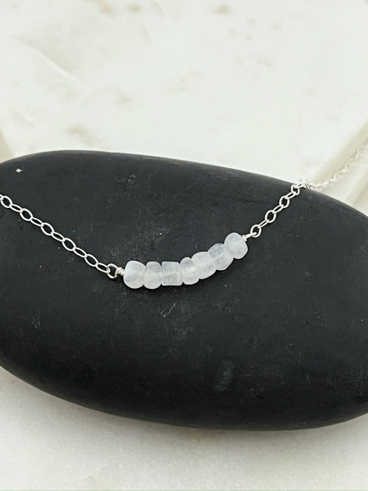 Rainbow moonstone and sterling silver simple necklace