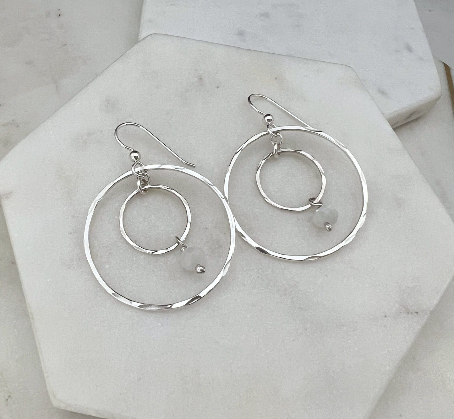 Sterling silver hoop earrings with moonstone gemstones