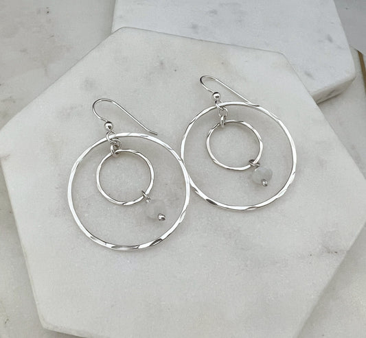 Sterling silver hoop earrings with moonstone gemstones