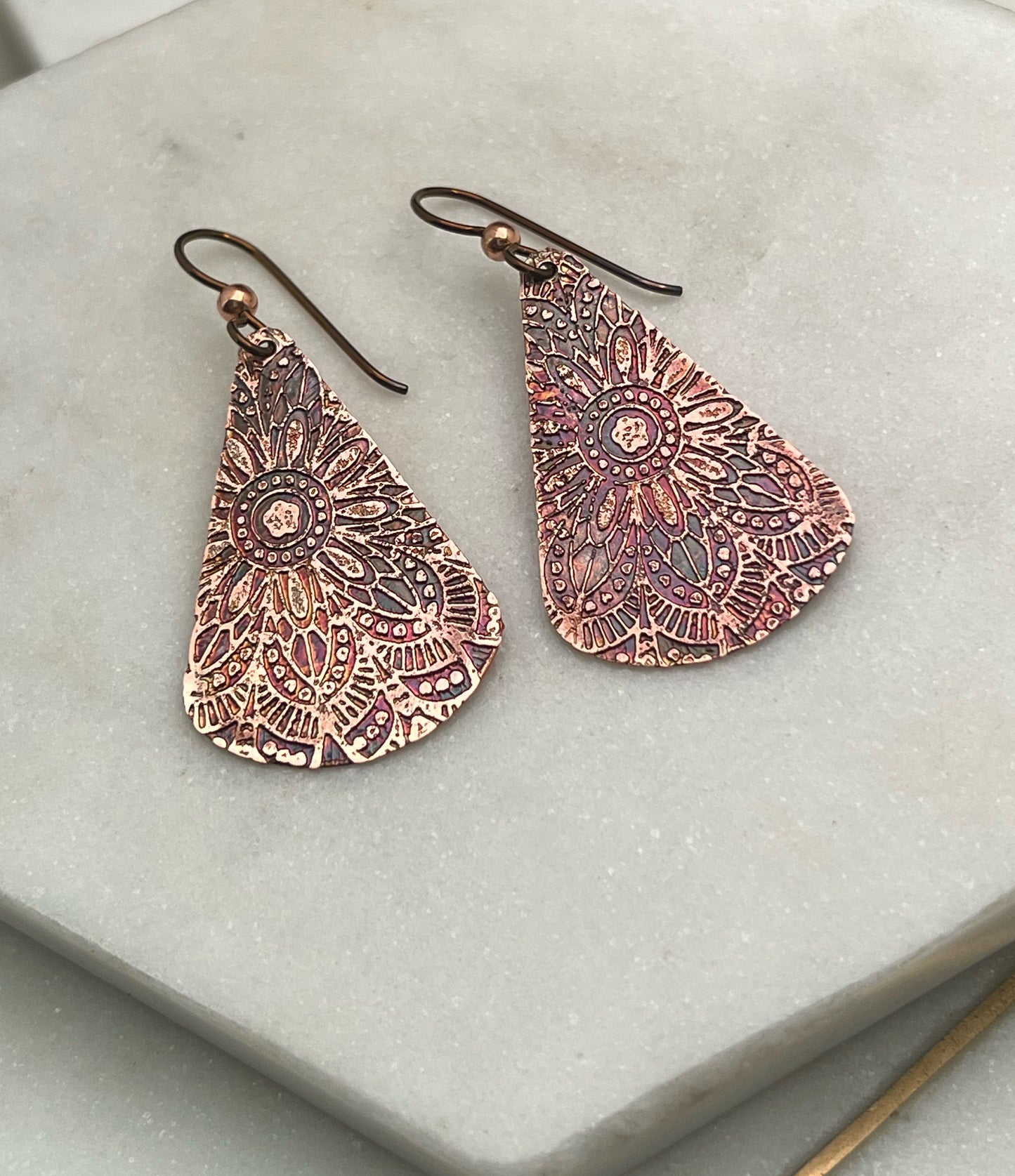 Acid etched copper earring