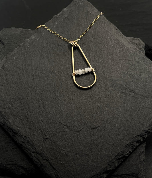 14K Gold hoop necklace with gold moonstone