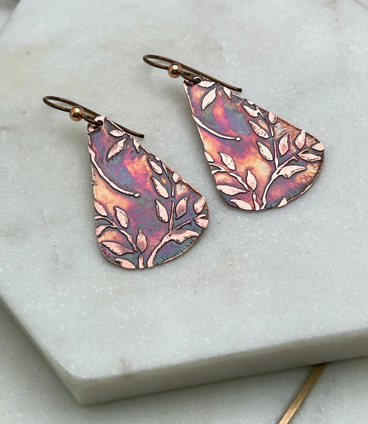 Acid etched copper earring