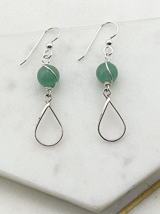 Sterling silver hoop earrings with aventurine gemstones