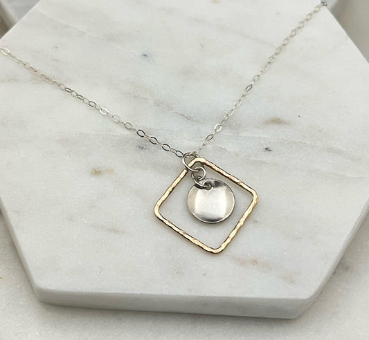 14K gold and sterling silver mixed metal necklace
