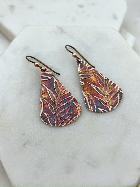 Acid etched copper earring