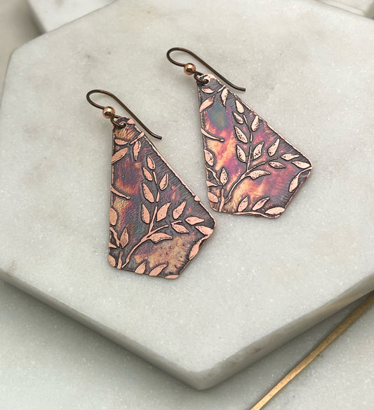 Acid etched copper earrings