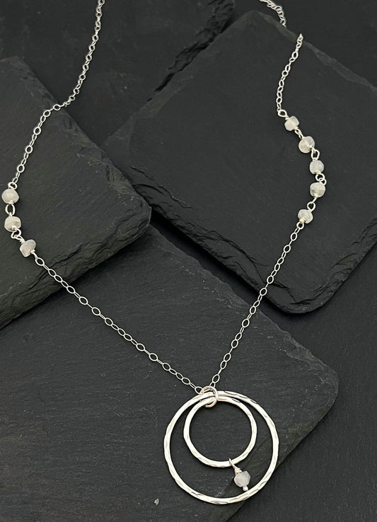 Forged sterling double hoop necklace with moonstone