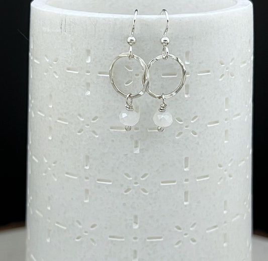 Sterling silver hoop earrings with moonstone gemstones
