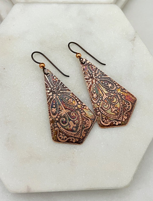 Acid etched copper earring
