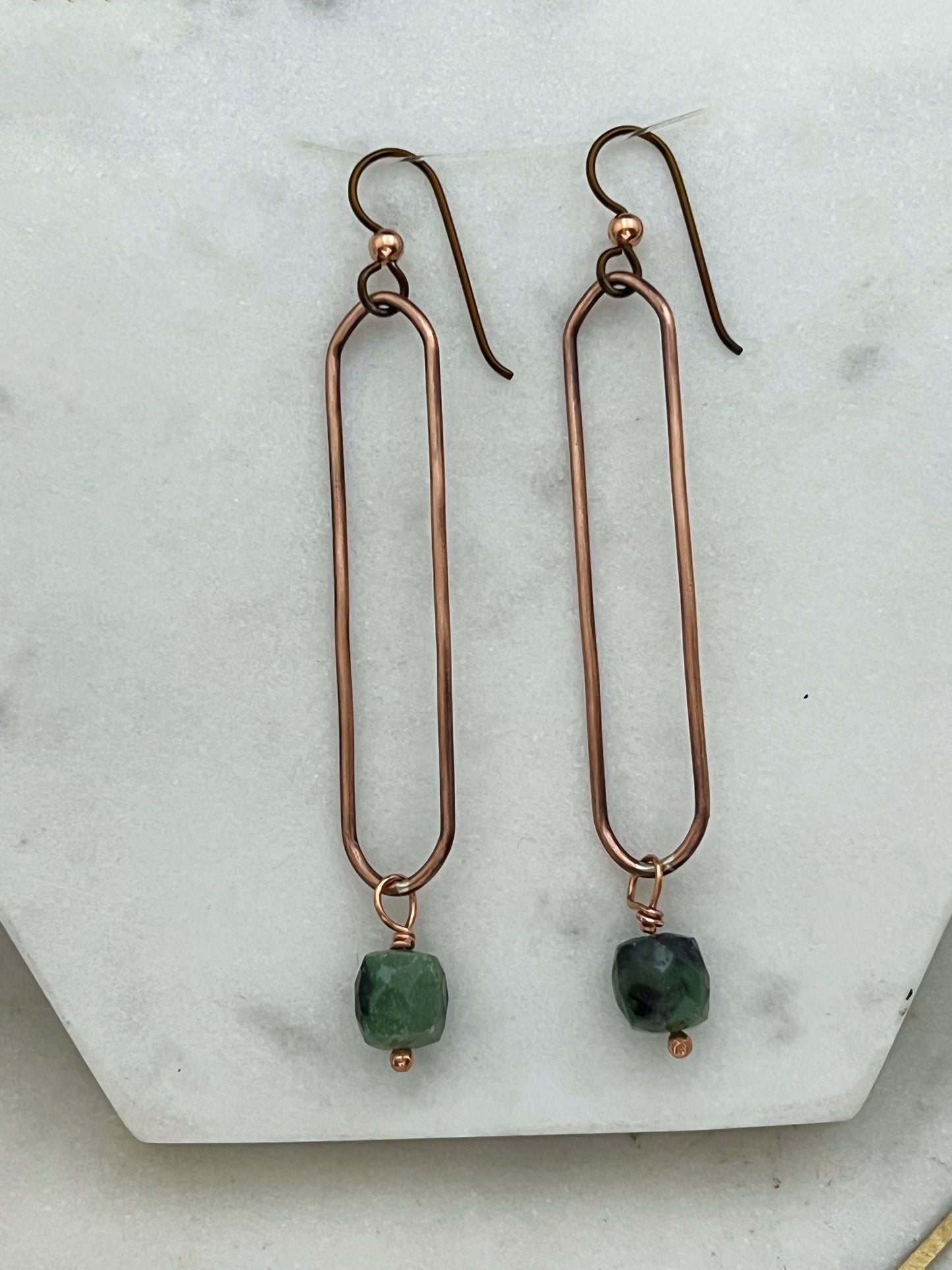 Copper oval hoops with ruby zosite gemstones