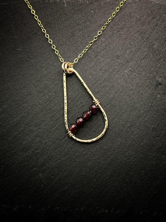 14K Gold hand-forged teardrop necklace