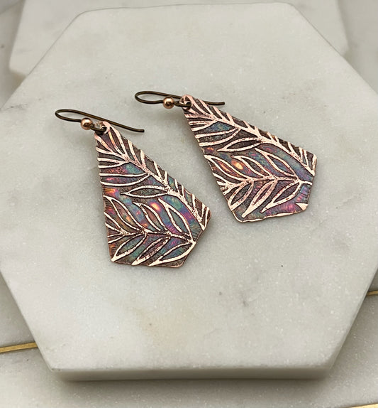 Acid etched copper earrings