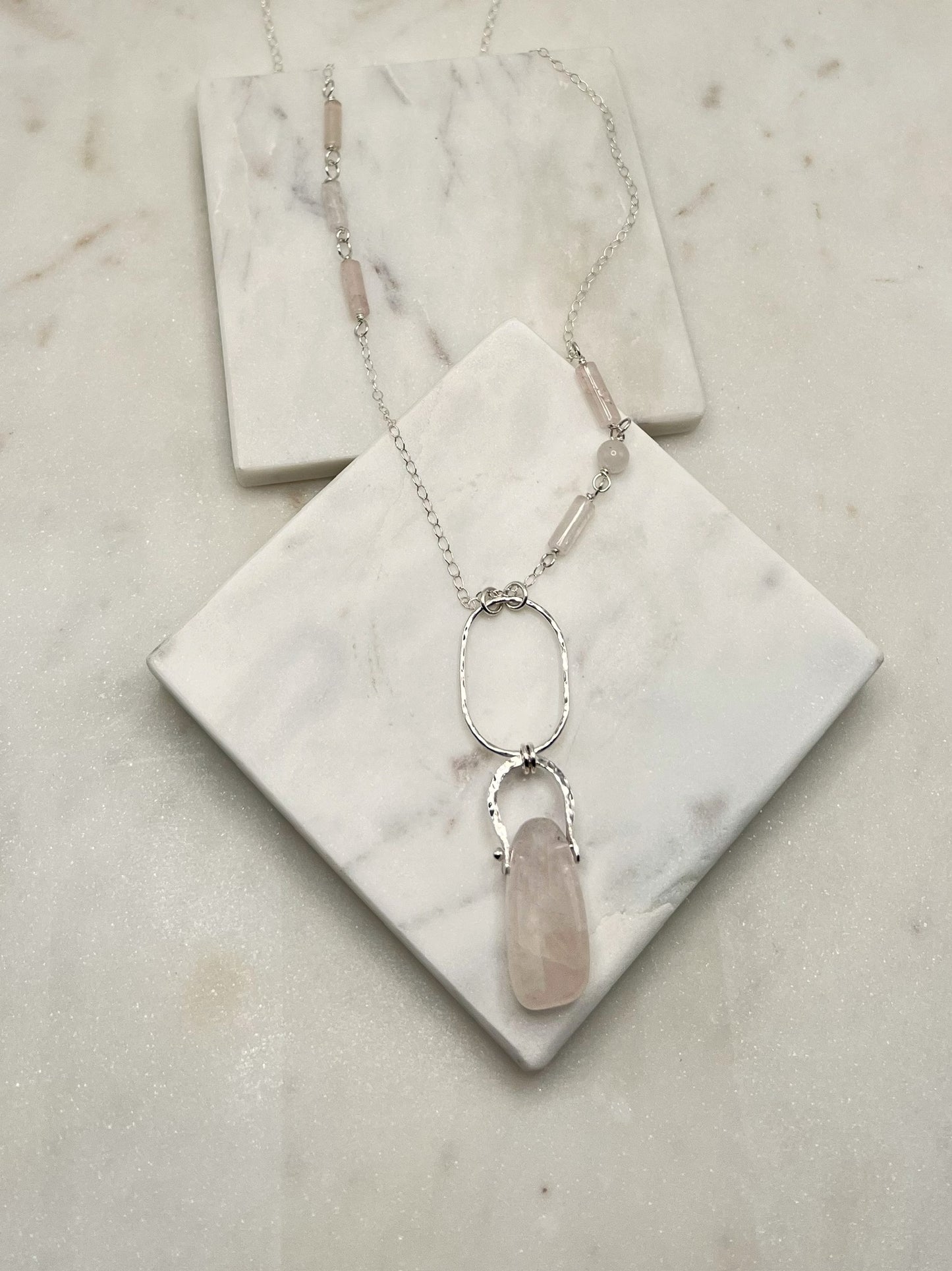 Sterling silver and rose quartz necklace